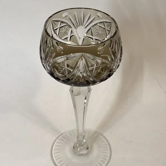 Vtg Bohemian Neubert-Echt Bleikristall Grey Crystal Cut to Clear Stemware 7.34”